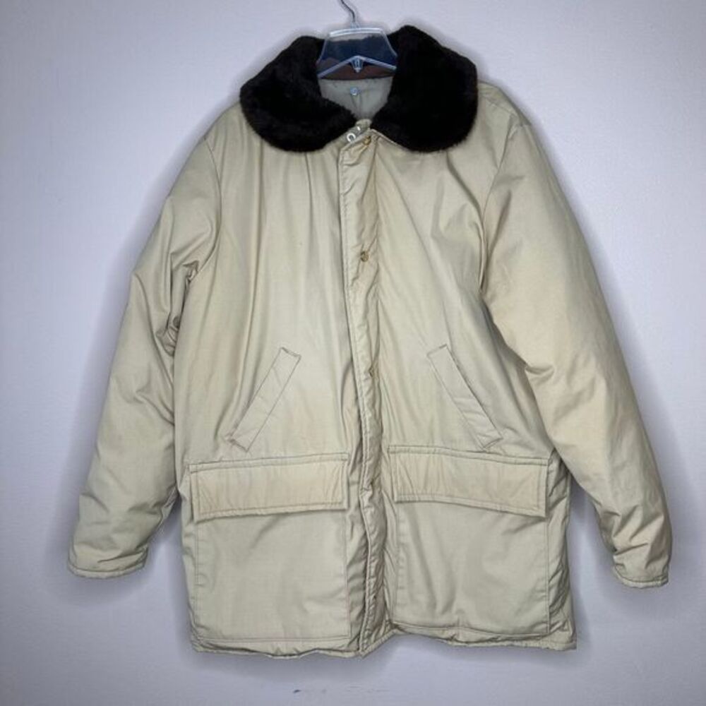 VTG Walls Blizzard Pruf Jacket Men's‎ L/XL Tan Quilted Puffer Collar MADE IN USA